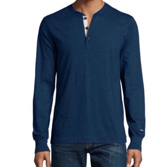 Rag & Bone Blue Henley Top Pullover Men's XXL Long Sleeve Standard Issue - Picture 1 of 12